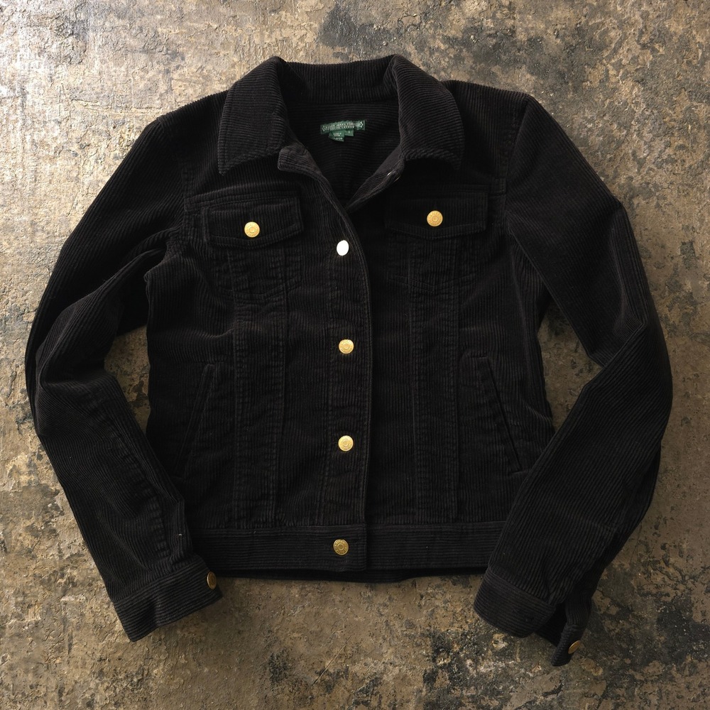 Vintage 2000s Lauren Ralph Lauren Black Corduroy Jacket Size S Gold Buttons